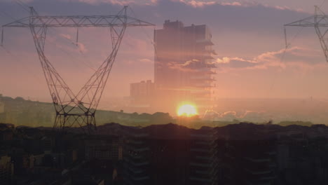 sunset and electricity pylons