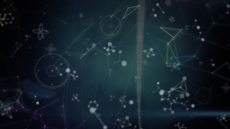 animación de una red de conexiones, estructuras moleculares y puntos de luz azul sobre un fondo negro