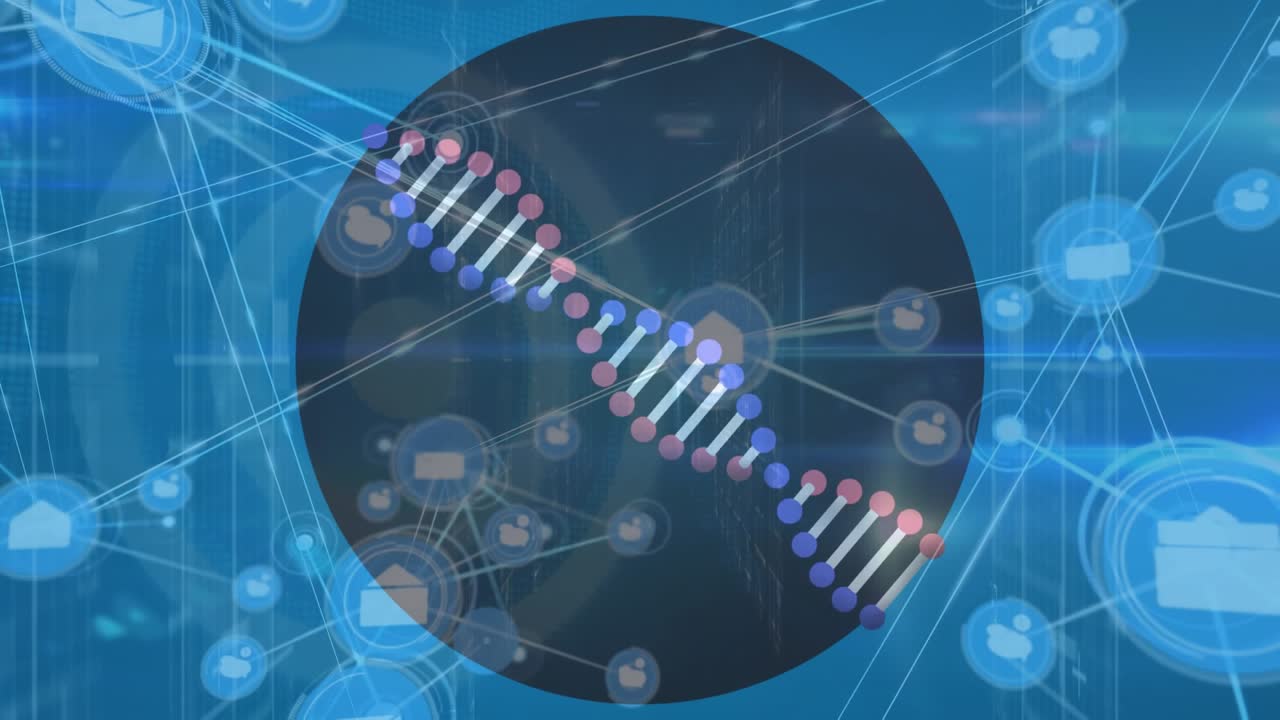 Animation of dna strand spinning over network of connections
