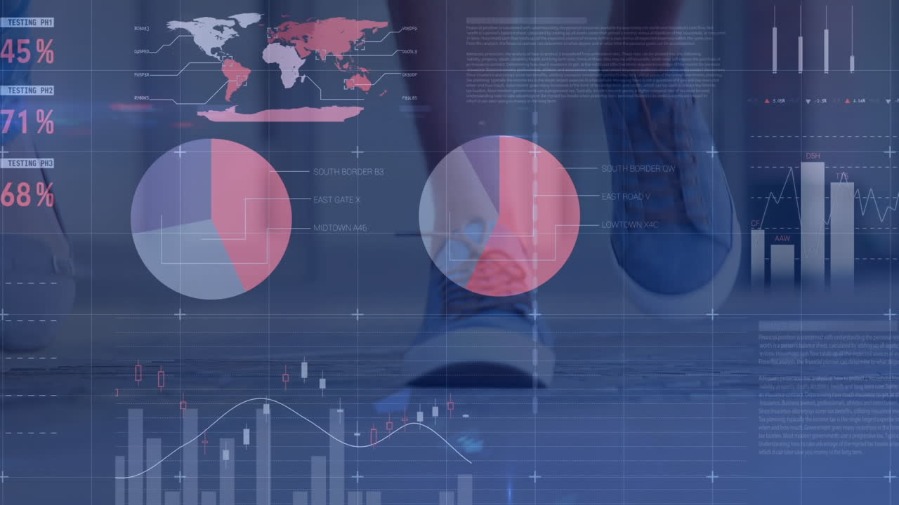 거리에서 는 다양한 여성과 남자의 다리에 대한 데이터 처리 및 그래프의 애니메이션