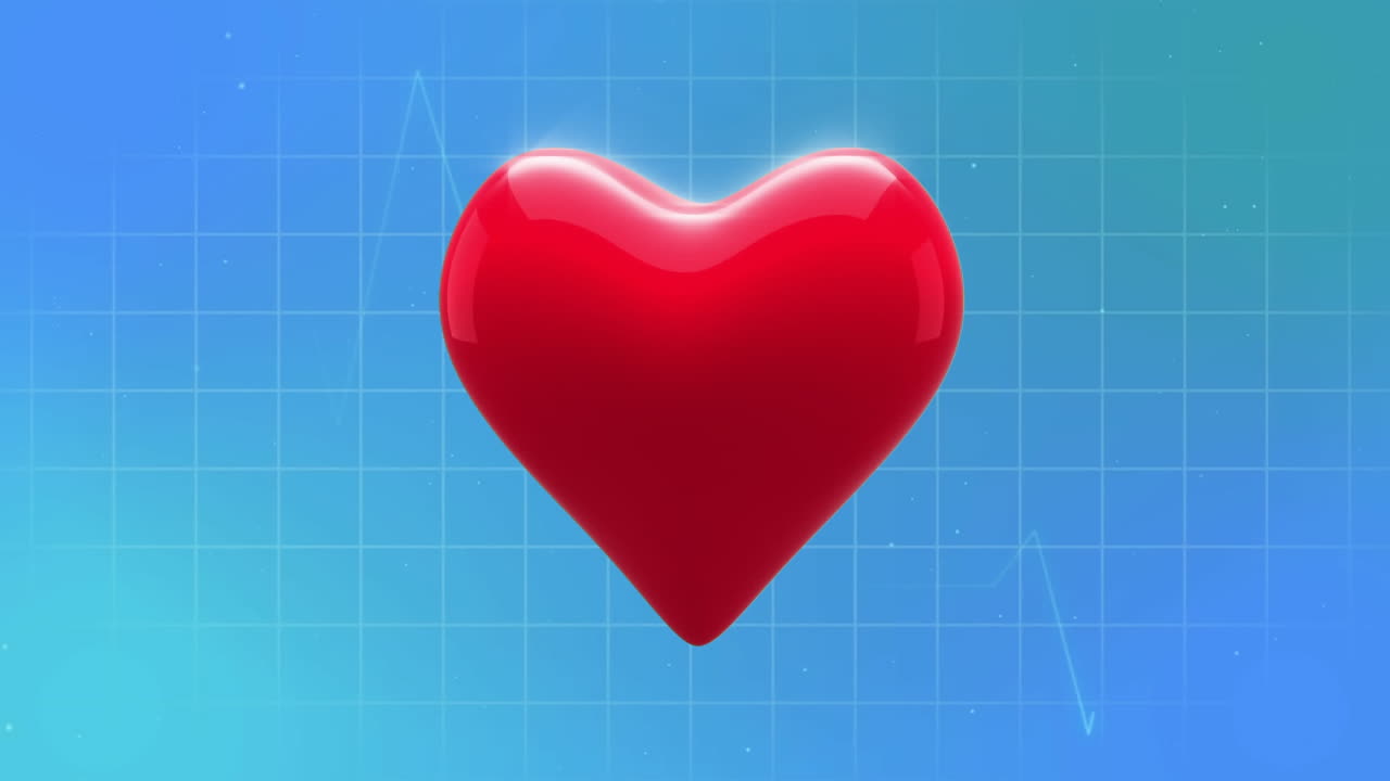 파란색 배경에 심장을 가진 심장 촬영기의 애니메이션