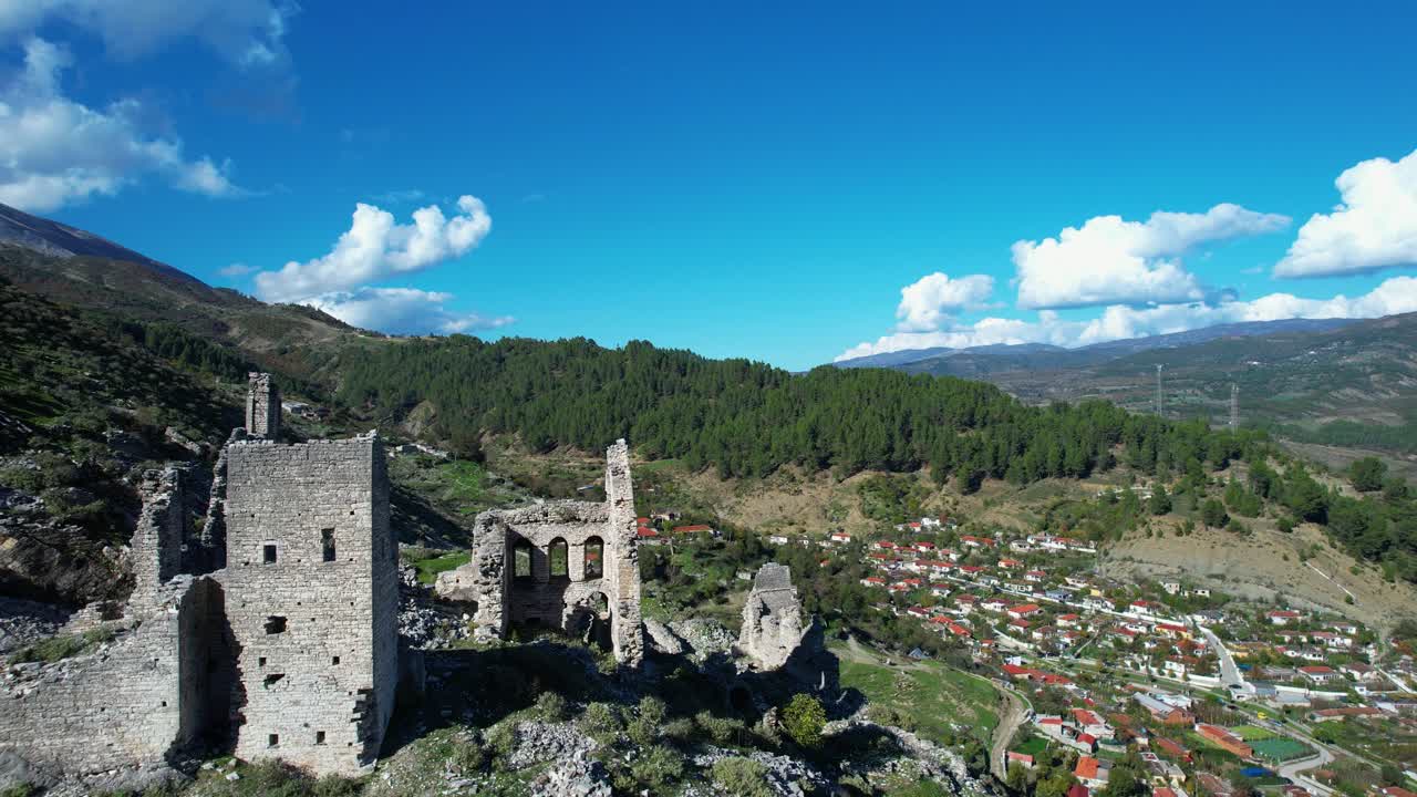 Architectural Ruins: Këlcyrë Castle Stone Palace, Medieval Albanian History and Vjosa River Views