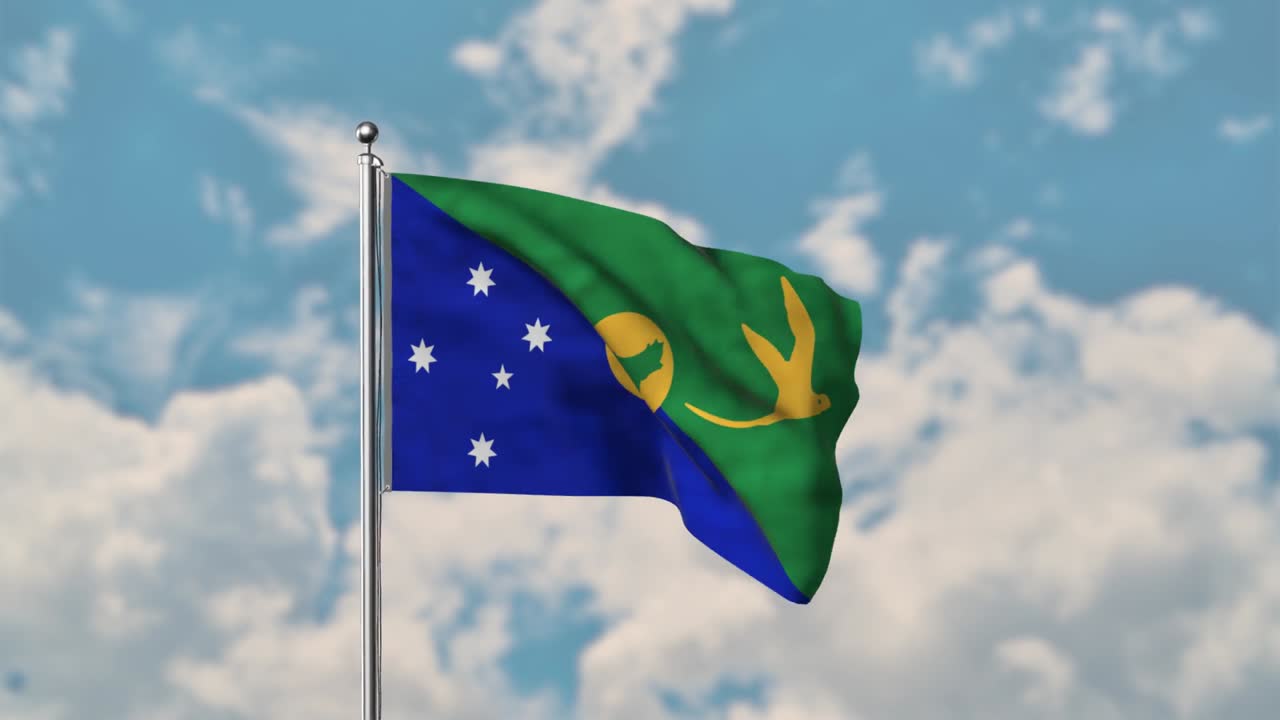 bandera de navidad ondeando en el cielo azul video realista 4k