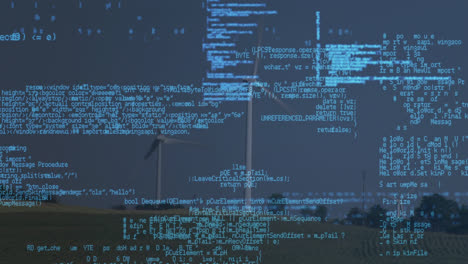 animation of data processing over wind turbines and sky