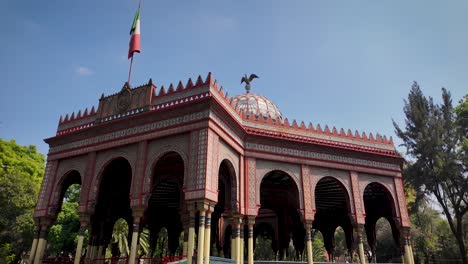 Static side-perspective shot of the Moorish Kiosk, an iconic landmark of the Santa María la Ribera neighborhood in Mexico City