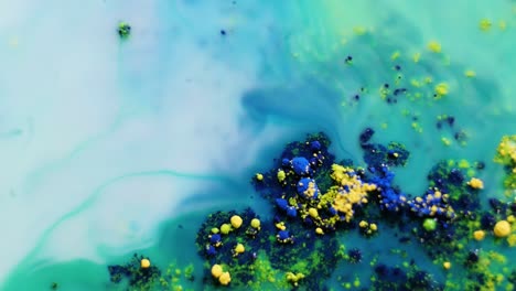 abstract fluid art with swirls of blue, green and yellow