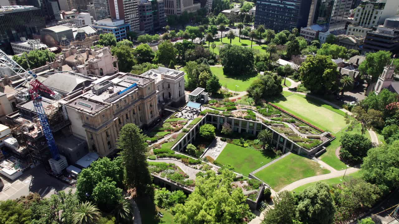 Melbourne Parliament House, 4K aerial view, Victoria Province, Australia.