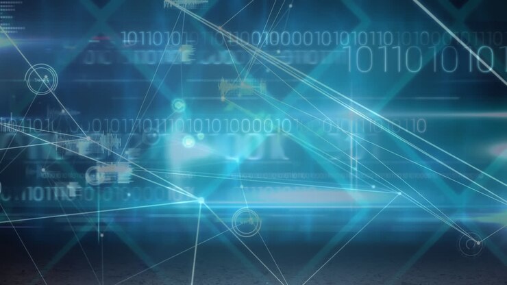 Image of data processing over network of connections and light spots