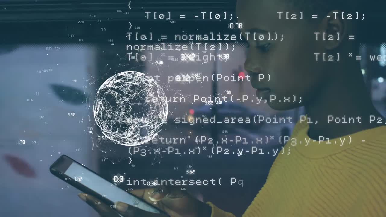 스마트 폰을 사용하는 아프리카계 미국인 여성에 대한 데이터 처리 및 지구상의 애니메이션