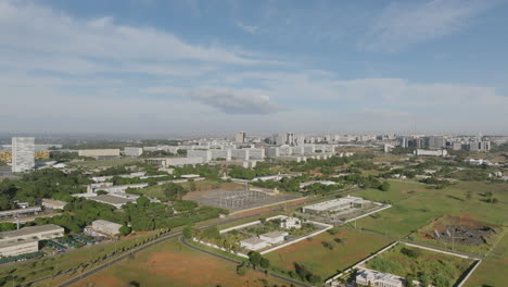 Slow-aerial-dolly-forwards-of-the-government-buildings-in-Brasilia,-Brazil