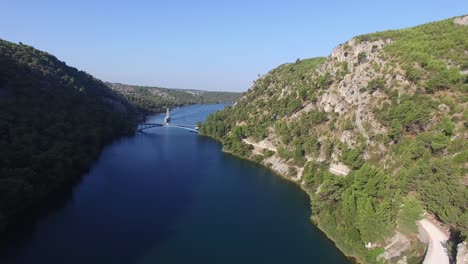 aerial shot of a river near krka national park in croatia in the morning