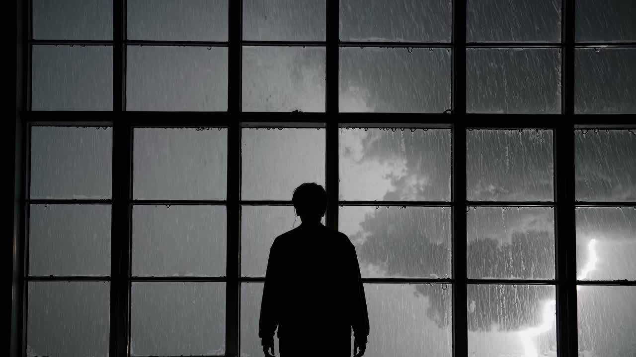 Person looking at a storm through a window