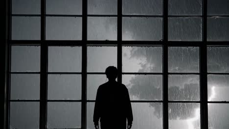 person looking at a storm through a window