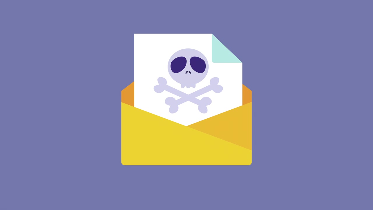 Animated Envelope Opening to Reveal a Skull and Crossbones Icon