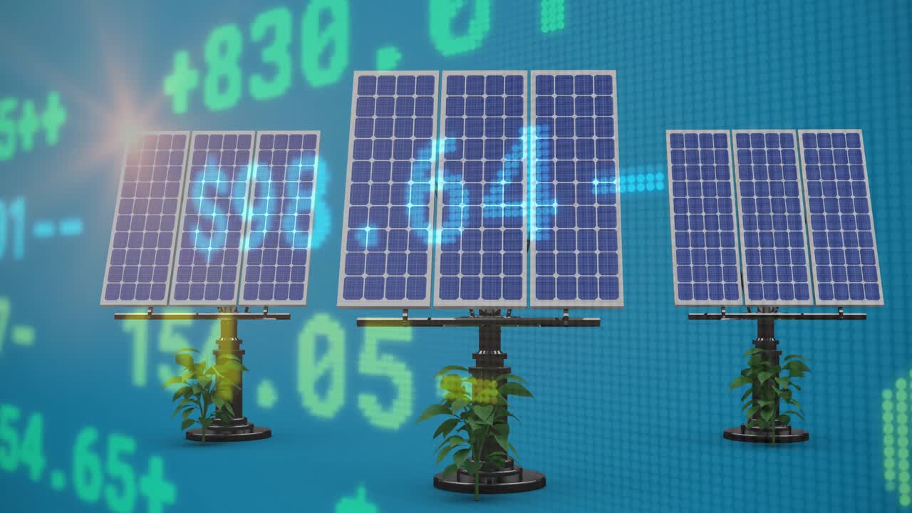 анимация обработки финансовых данных с помощью солнечных панелей