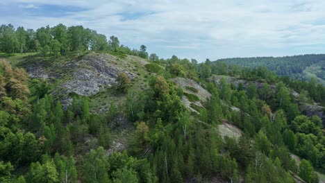 a beautiful view of the top of the mountain. the dense forest grows on a mountain slope. the concept of rock climbing. untouched nature, view from above. aerial photography.