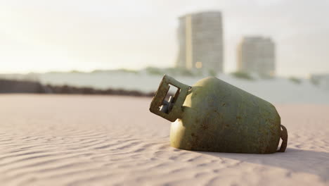 old rusted metal gas tank on the beach