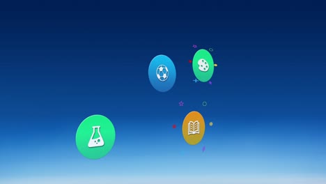 animation of colorful icons on blue background