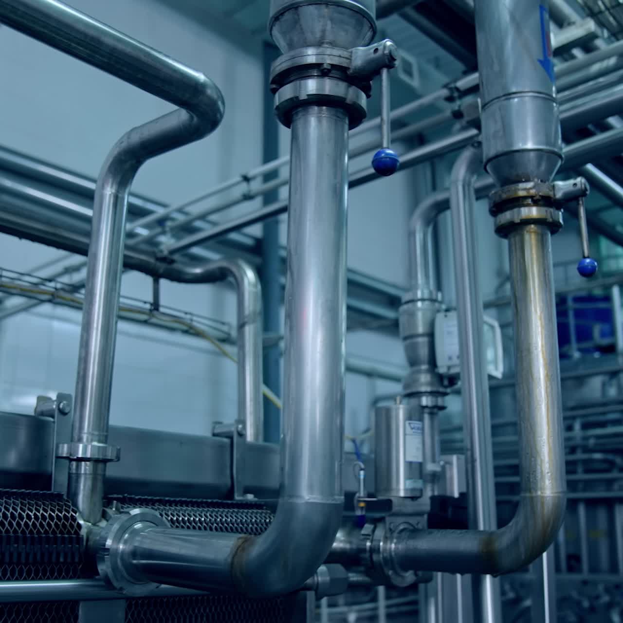 Steel industry factory for making cheese. Milk producing stainless factory technology