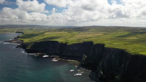 Stunning-Cliffs-of-Moher-on-summer-day,-Irish-travel-destination,-aerial