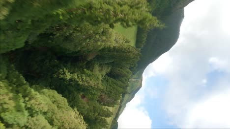 fpv vertical disparado sobre colinas de niebla en el verano
