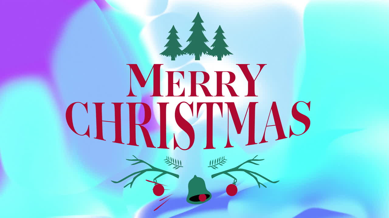 Animation of merry christmas text over christmas decorations on vibrant background