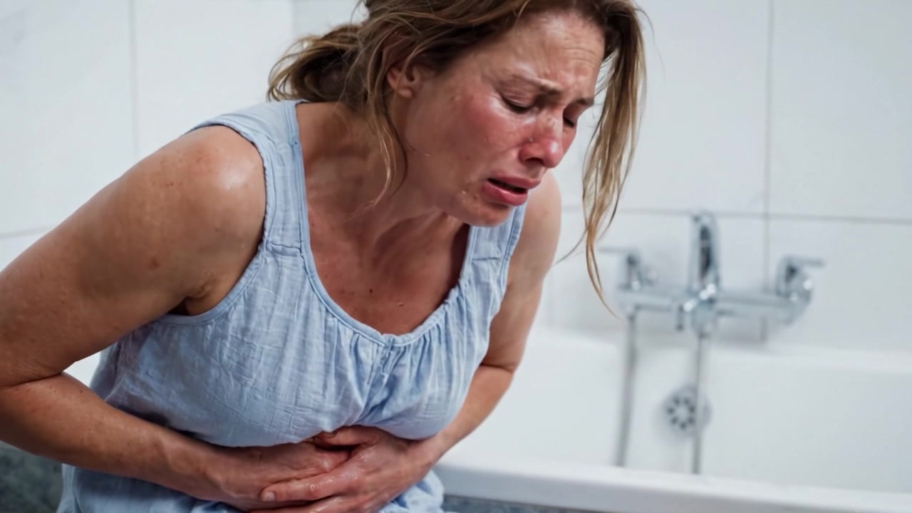 A Woman's Distress: Capturing the Emotional Turmoil and Physical Pain of a Moment of Suffering in an Intimate Setting