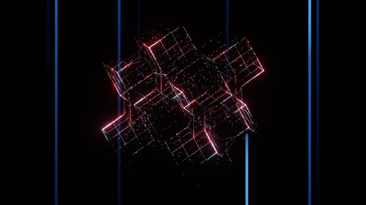 Rotating shiny futuristic regular geometry object transforms rotating loop 2