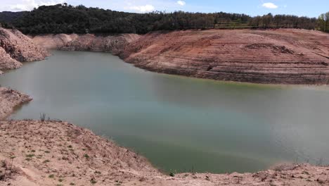 empty reservoir. aerial shot. flying backwards