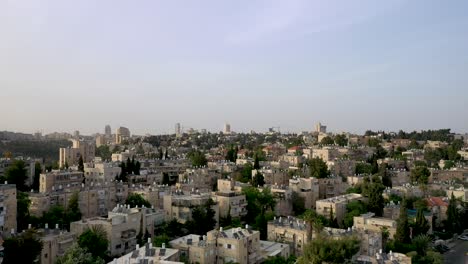 Israel,-Jerusalem-Nachlaot-neighborhood-fly-down-shot,-clear-day,-aerial-shot