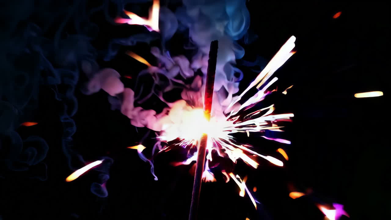 Colorful Sparkler Display at Night