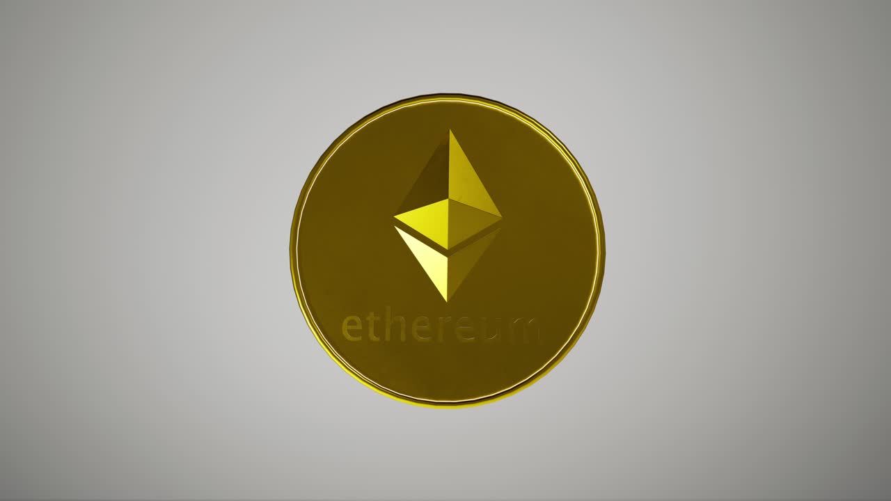 3D Animated Ethereum Coin Icon On White Background, Ideal For Cryptocurrency, Blockchain, Finance, And Investment Videos