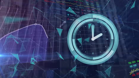 animación del movimiento del reloj y el procesamiento de datos sobre fondo negro