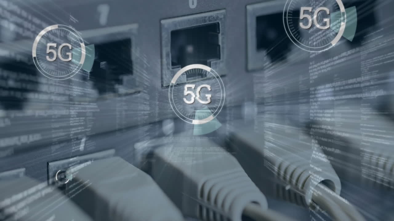 animación de procesamiento de texto y datos 5g a través de un servidor informático