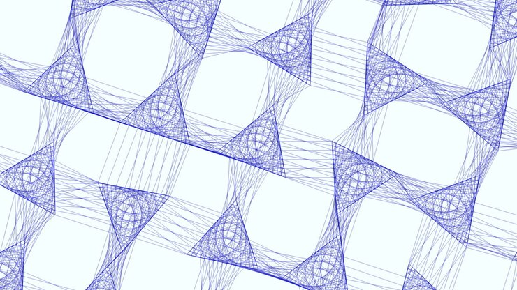 Linee blu connesse in triangoli geometrici senza soluzione di continuità su gradiente bianco.