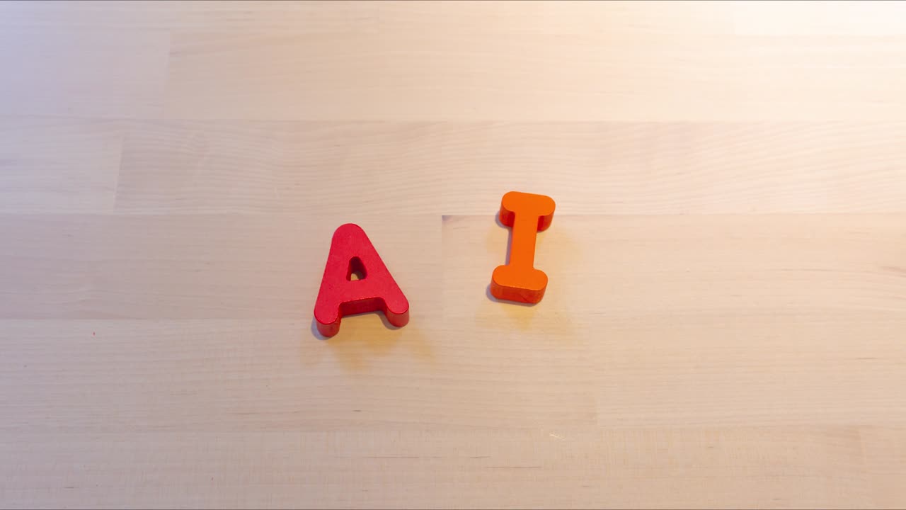 AI text stop motion animation, jumping words for technology concept
