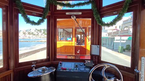 interior of the soller tram at christmas