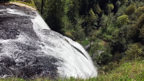 parte superior de la cascada mirando hacia los árboles verdes