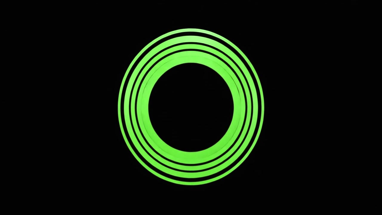 Abstract Green Concentric Circles Expanding on Black Background