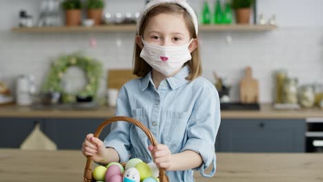 video portrait of girl in a protective mask during easter