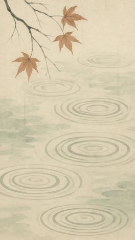 top-down view of serene ripples in water with autumn leaves, in a watercolor style