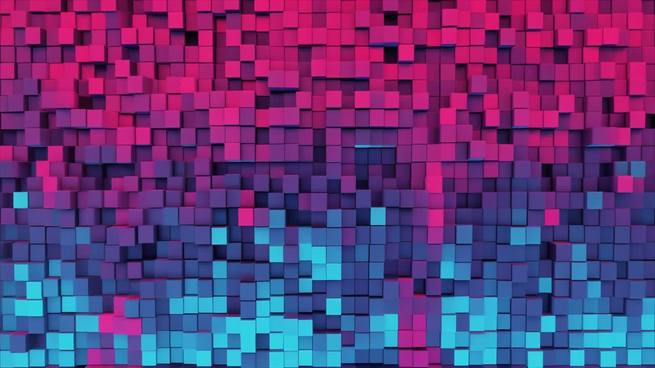 Dynamic Abstract Background of Cubes with Shifting Neon Colors