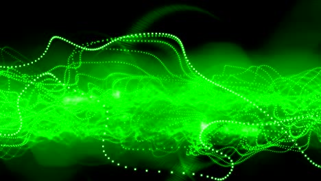 green cloud of dots fluctuate on black, 3d animation, seamless