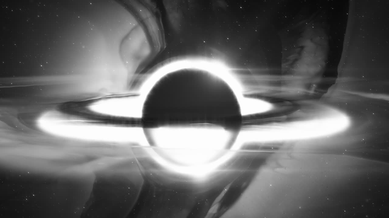 외계 공간에 있는 블랙홀과 사건 지평선에 있는 성운 디스크