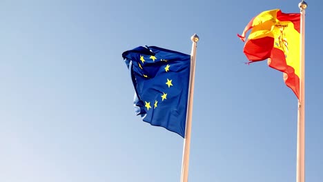 European-and-Spanish-Flag-flying-in-Vistabella-near-Torrevieja