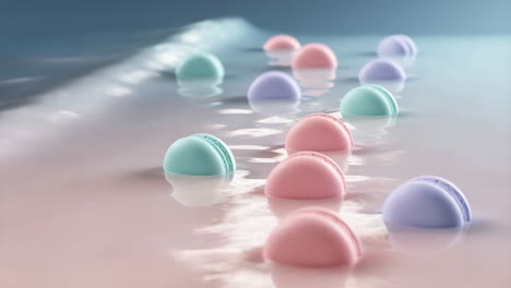 pastel macarons floating on a dreamy water surface