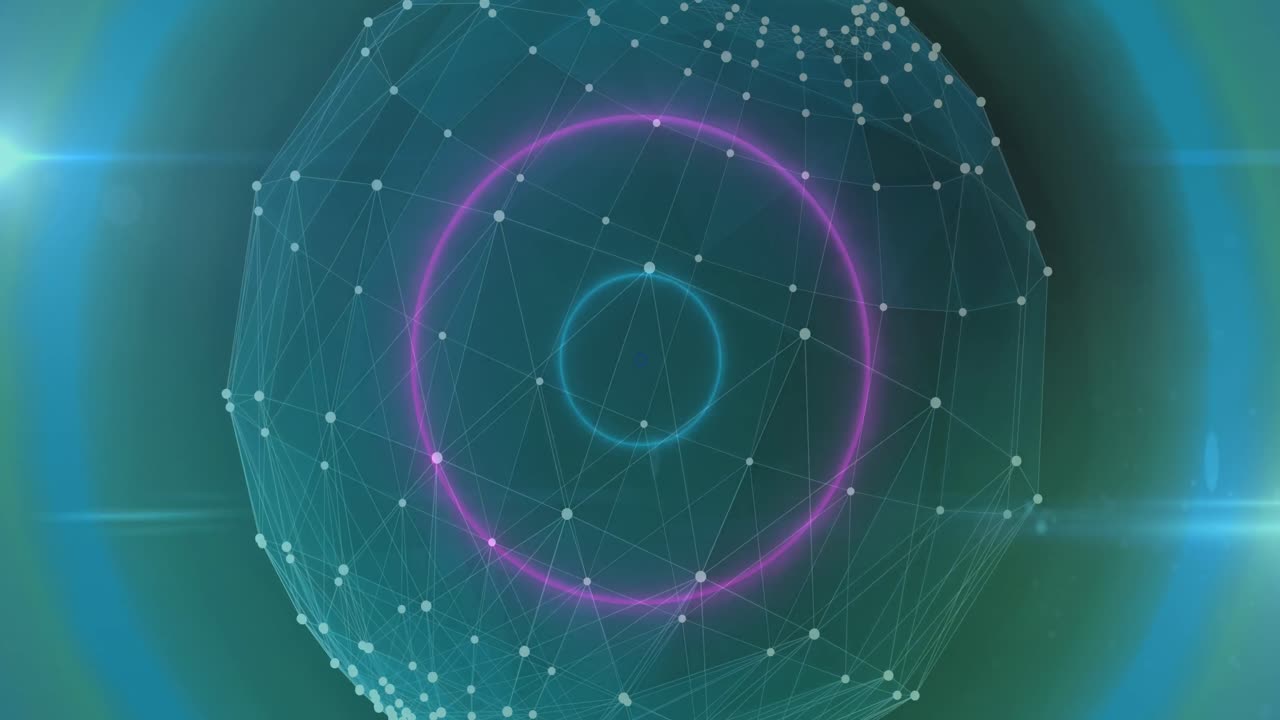 анимация неоновых кругов над соединениями на зеленом фоне