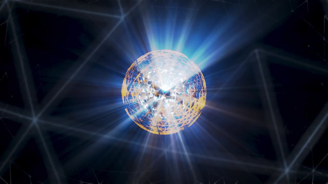 polygon glowing energy ball rolling on the center, 3d rendering motion graphic looping scene.