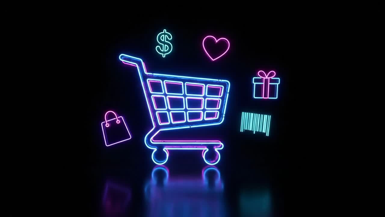 Icone animate neon per carrello della spesa ed e-commerce