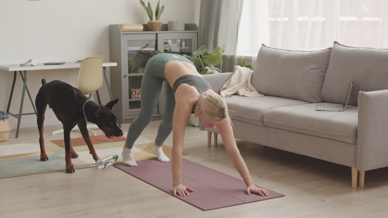 Dog Mom Doing Sports at Home